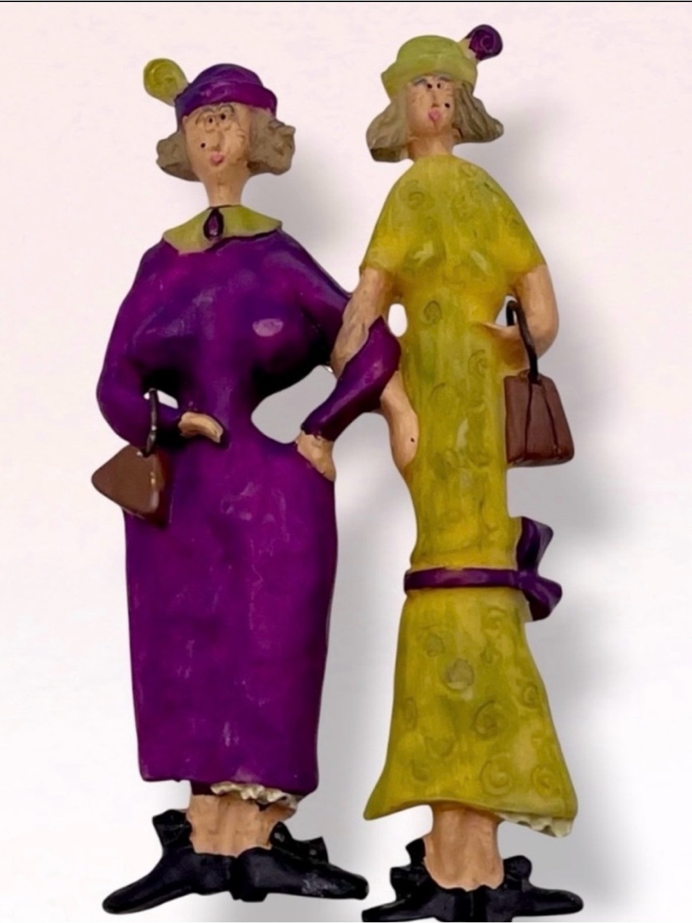 Vintage Sandy Gervais Resin Best Friends Shopping Figural Brooch Collectible